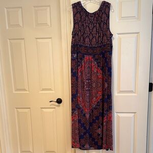 London Times Red and Blue Paisley Maxi Dress